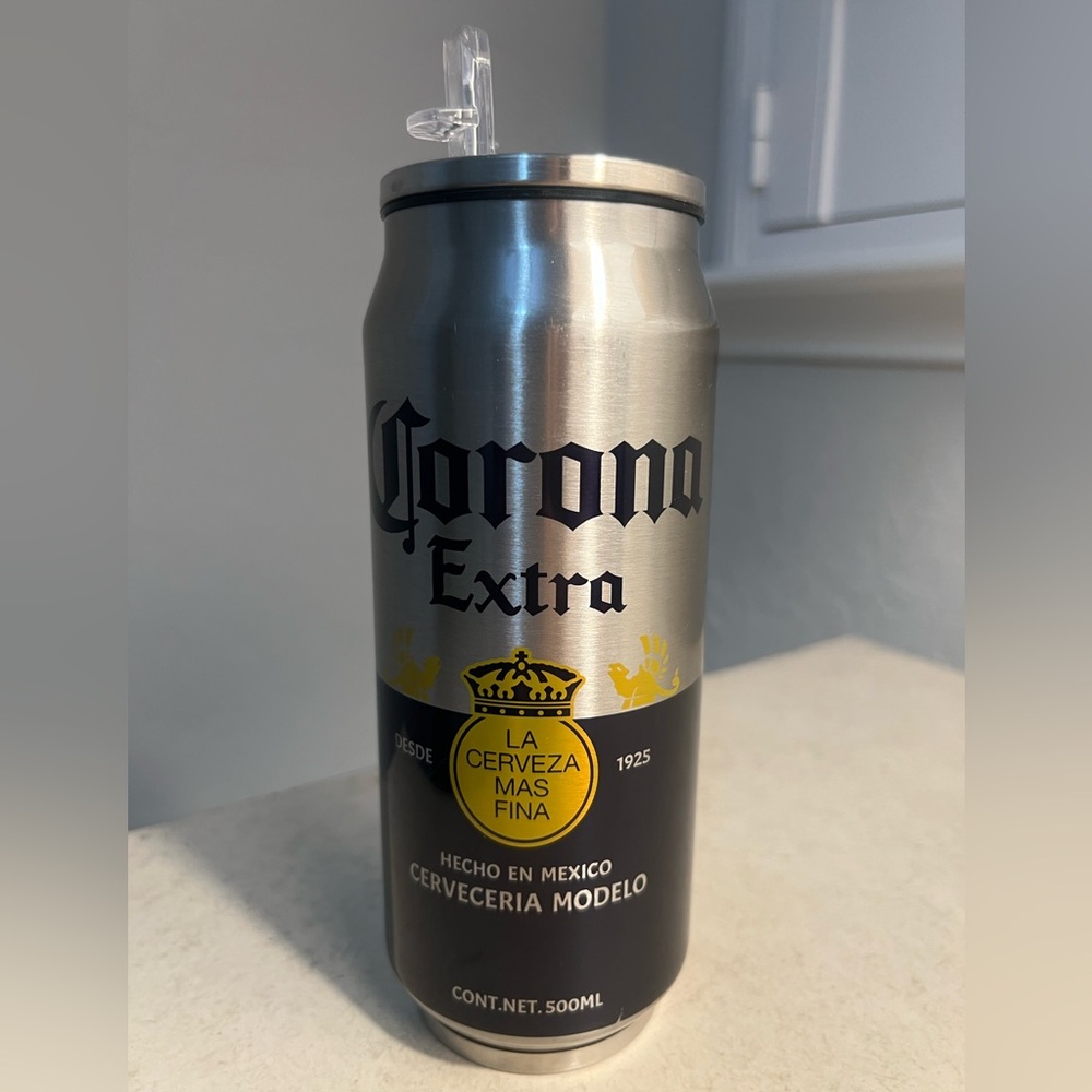 Corona Extra Stainless Steel Beer Can with Straw